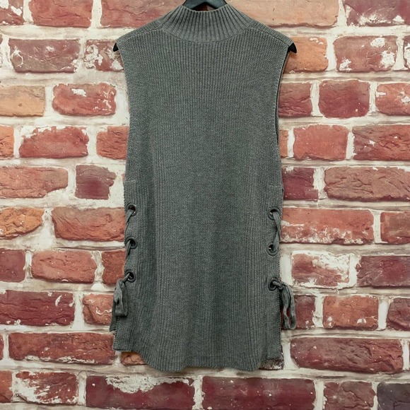 DO+BE WOMEN'S GRAY LACE UP KNIT SLEEVELESS TUNIC SWEATER - Picture 3 of 8